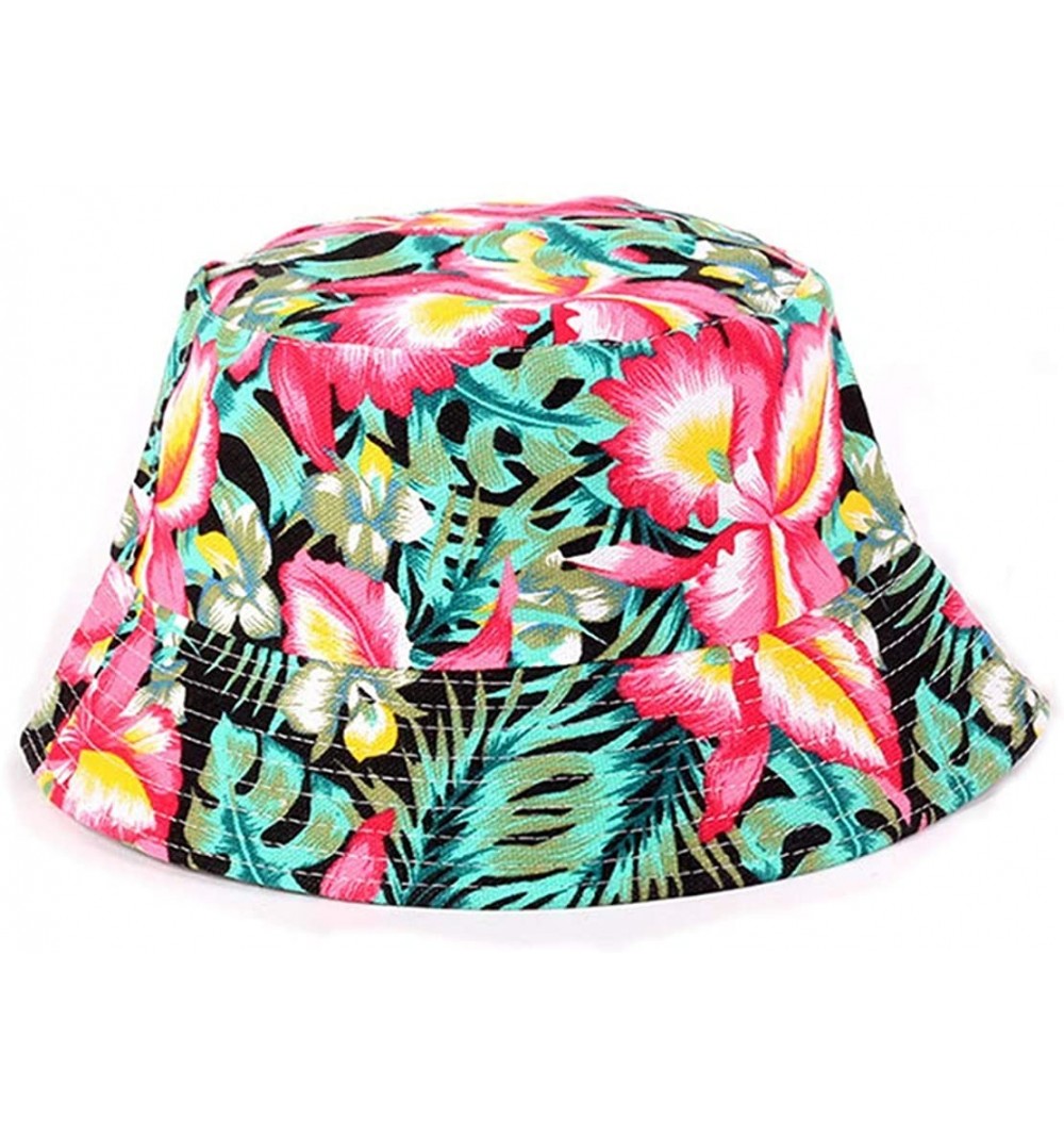Bucket Hats Bucket Hat Black Floral Printed - Summer Women Men Fisherman Cap Packable Bucket Hat - Style4 - CG18G9XDEDS $9.24