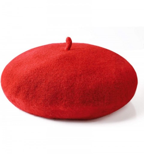 Berets Wool Beret Hat Solid Color French Artist Beret Skily Scarf Brooch - Red - CO1883C857K $12.38