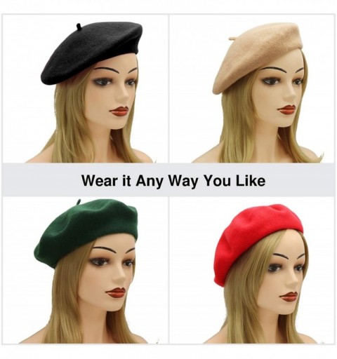 Berets Wool French Beret Hat for Women - Pink 2 - CS18AI7X3QK $9.24