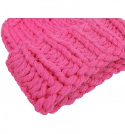 Skullies & Beanies Womens Super Soft Warm Chunky Cable Faux Fur Pompom Knit Beanie Hat - Rose - CK183IH7KZG $9.07