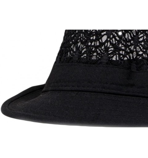 Fedoras Women's Eyelet Summer Short Brim Trilby Fedora Hat - Black - CR12HAJ3LIR $10.49