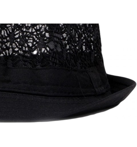 Fedoras Women's Eyelet Summer Short Brim Trilby Fedora Hat - Black - CR12HAJ3LIR $10.49