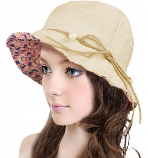 Sun Hats Women's Summer Sun Hat Pearl Drop Accented Bucket Hat - Tan - CA12F7EAN29 $27.54