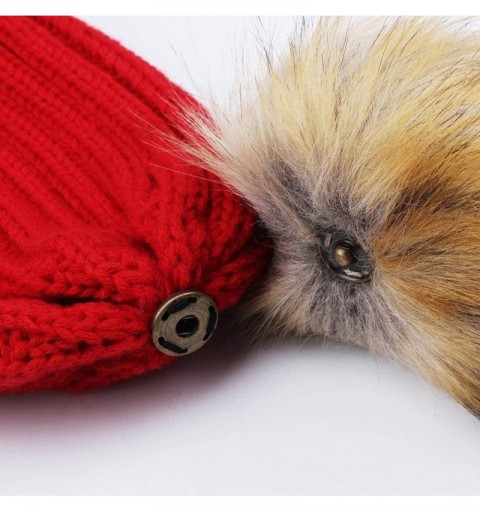 Skullies & Beanies Winter Knitted Beanie Hat Soft Warm Wool Hat with Removable Faux Fur Pom Pom - Red - C918IHCIMGR $15.06
