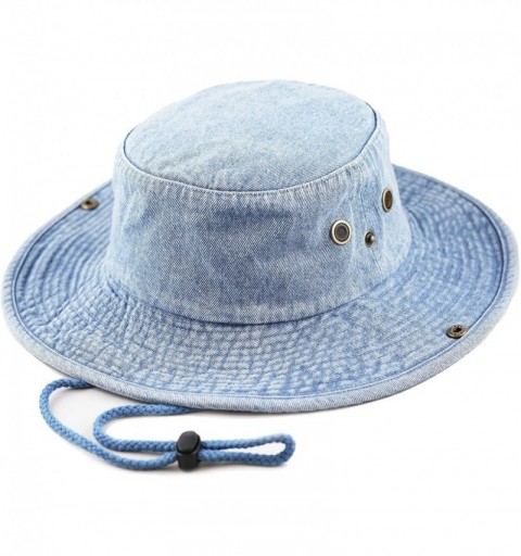 Sun Hats 100% Cotton Stone-Washed Safari Wide Brim Foldable Double-Sided Sun Boonie Bucket Hat - Lt. Denim - CL183OECYQE $11.12