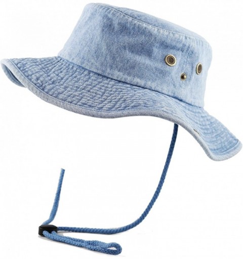Sun Hats 100% Cotton Stone-Washed Safari Wide Brim Foldable Double-Sided Sun Boonie Bucket Hat - Lt. Denim - CL183OECYQE $11.12