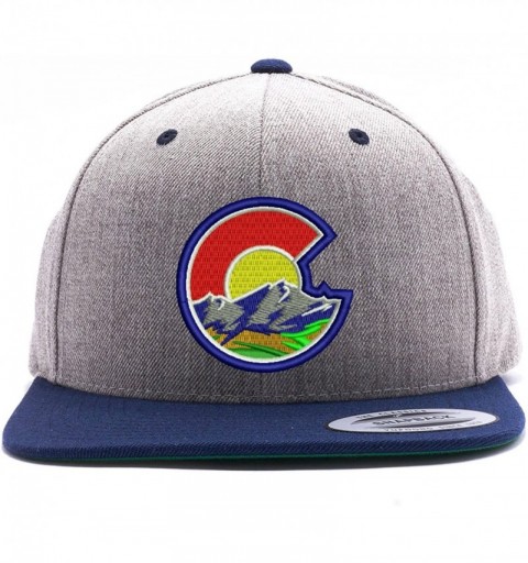 Baseball Caps Colorado Flag C Nature Flat Bill Snapback Hat - Heather/Navy - CX12LS480ZZ $20.17