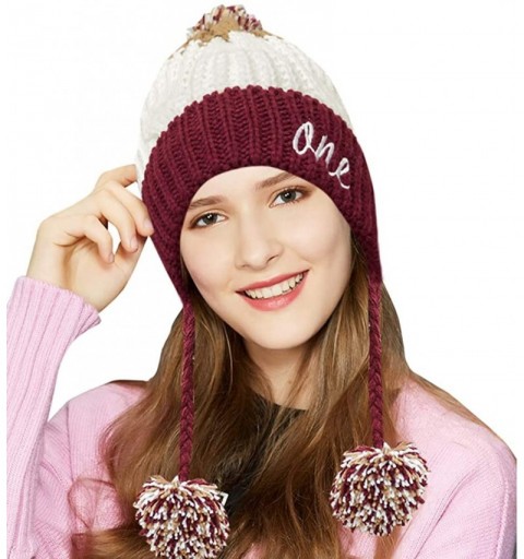 Skullies & Beanies Winter Beanie Hat for Women Warm Fleece Lined Pom Knit Hat Cute Outdoor Skull Cap - Winemulti - CK18A086XA...