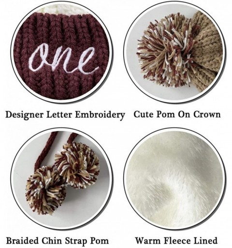 Skullies & Beanies Winter Beanie Hat for Women Warm Fleece Lined Pom Knit Hat Cute Outdoor Skull Cap - Winemulti - CK18A086XA...