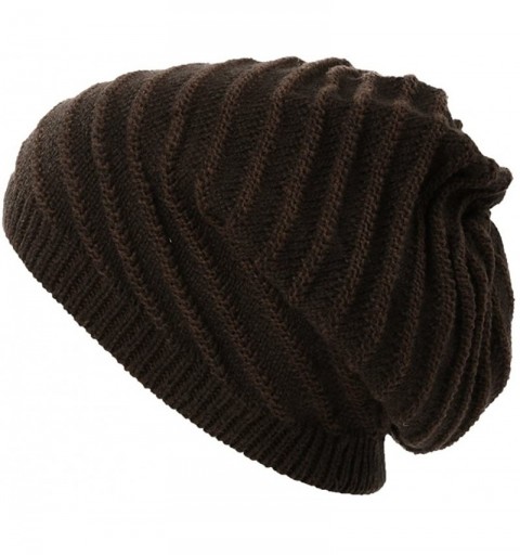 Skullies & Beanies Mens Wool Knit Slouch Beanie Hat Cap Winter Thick Two-Layer Warm - 1044_coffee - CP127UIXVQV $9.26