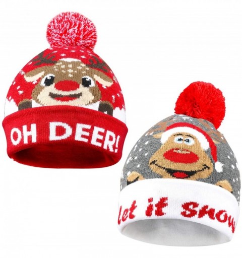 Skullies & Beanies LED Light Up Hat Beanie Knit Cap- Colorful LED Xmas Christmas Beanie - 2 Pcs-b - CZ18X666A73 $10.16