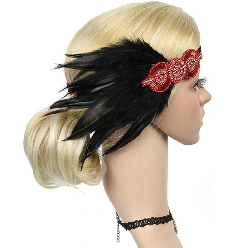 Headbands 1920s Headpiece Feather Flapper Headband Great Gatsby Headdress Vintage Accessory - Red -1 - C318K6NY0C4 $9.91
