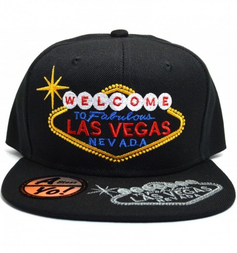 Baseball Caps Welcome Las Vegas Logo Embroidered Flat Bill Baseball Snapback Cap AYO1215 - Black - C118EGO2K82 $14.01