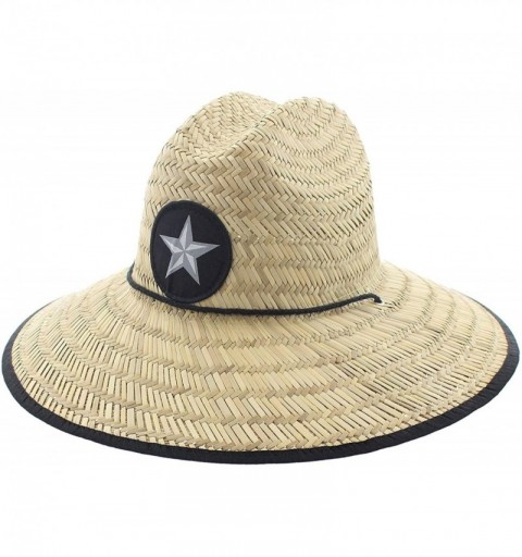 Sun Hats Men's Pierside Wide Brim Straw Sun Hat with Chin Cord - Black Lone Star - CR18477Q4DE $22.62