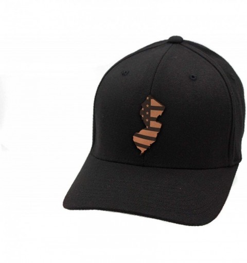 Baseball Caps 'New Jersey Patriot' Leather Patch Hat Flex Fit - Black - C918IGR4N2X $26.86