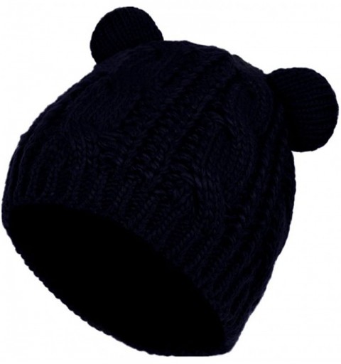 Skullies & Beanies Cute Knitted Bear Ear Beanie Women Winter Hat Warmer Cap - Navy Blue - CK1880XWNSQ $13.91