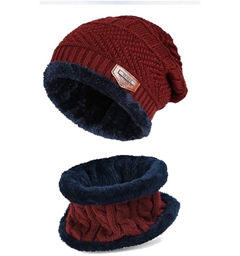 Skullies & Beanies Winter Hat for Adults/Kids- Knit Beanie Cap and Scarf with Fleece Lining - Red - C518IR8D4T9 $14.17