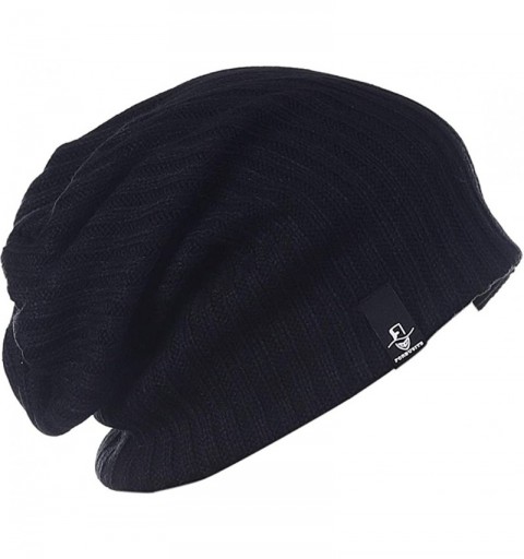 Skullies & Beanies Large Beanie for Men Winter Oversized Knit Cap Womens Slouchy Hat B309 - Black - C618Z8WIHQT $11.78