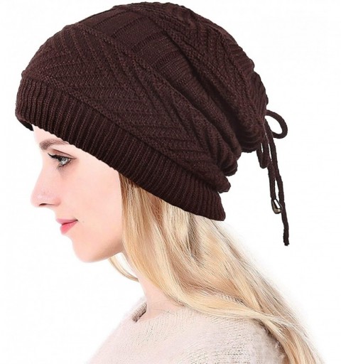 Skullies & Beanies Ponytail Beanie Hat for Women Messy Bun Knitted Hat Fleece Lined Neck Gaiters - Brown - CW192MLE9H6 $10.23