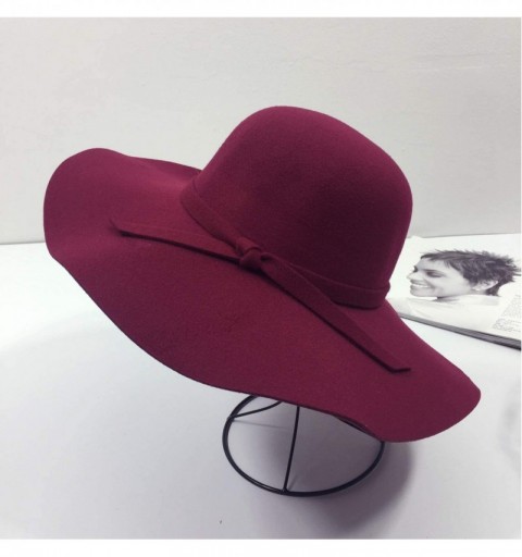 Fedoras Women's Winter Vintage Hat 100% Wool Felt Cloche Bucket Bowler Hat Fedora Hat with Cross Strap - Burgundy - C118WUNRZ...