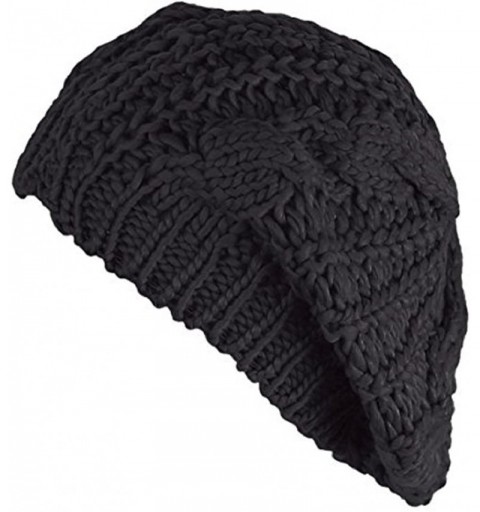 Skullies & Beanies Women Winter Warm Baggy Beret Chunky Knitted Braided Beanie Hat - Dark Gray - CK12NROLJVT $7.11