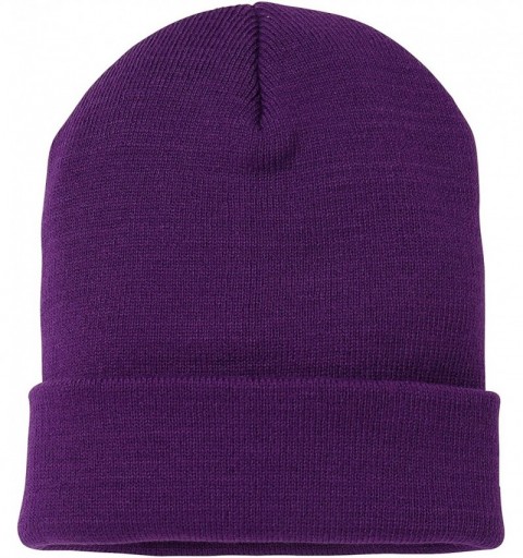 Skullies & Beanies Soft-Knit Turn Up Beanie Hat - Slouchy Beanie Hat - Purple - CB12O7BSHND $9.50