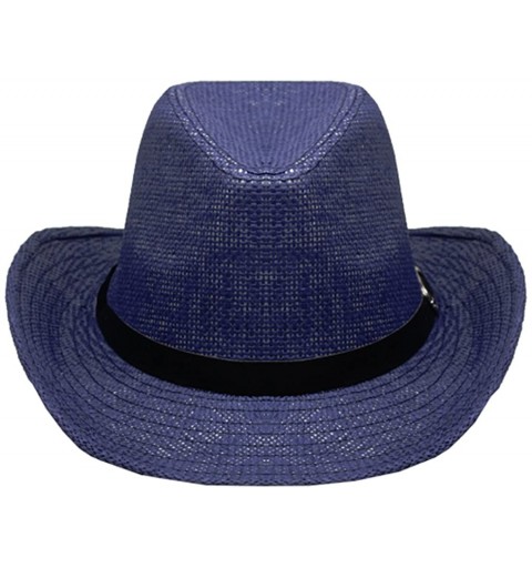 Cowboy Hats Silver Fever Woven Urban Panama Cowboy Hat with Ribbon - Navy - CF12BWNNZRF $45.31