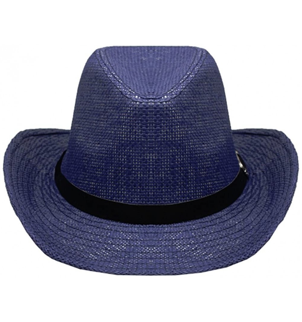 Cowboy Hats Silver Fever Woven Urban Panama Cowboy Hat with Ribbon - Navy - CF12BWNNZRF $20.36