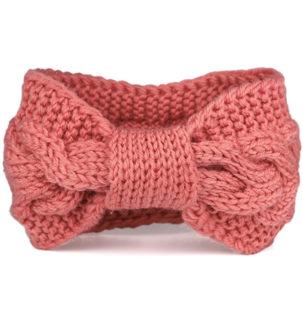 Cold Weather Headbands Women's Cable Knitted Turban Headband Soft Ear Warmer Head Wrap - Pink - CV184ACIYGZ $10.70