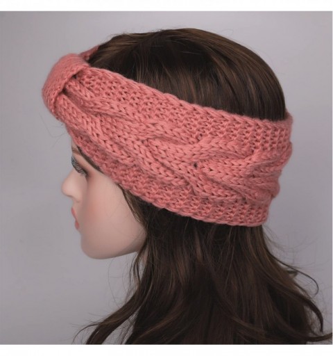 Cold Weather Headbands Women's Cable Knitted Turban Headband Soft Ear Warmer Head Wrap - Pink - CV184ACIYGZ $10.70