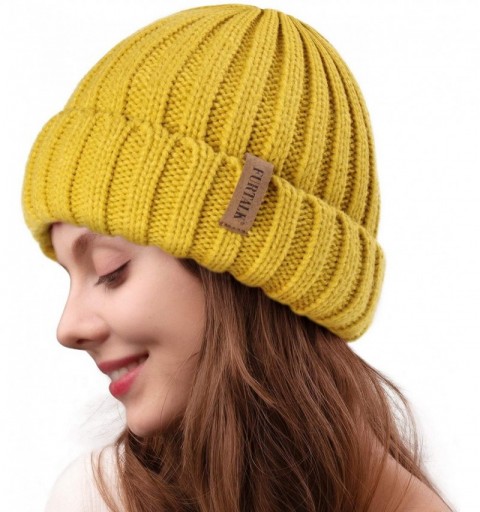 Skullies & Beanies Winter Beanie for Women Fleece Lined Warm Knitted Skull Cap Winter Hat - 16-mustard Yellow - CX18UWHZQDA $...