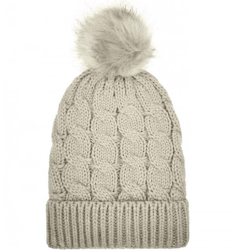 Skullies & Beanies Women's Winter Beanie Warm Fleece Lining - Thick Slouchy Cable Knit Skull Hat Ski Cap - Fluff-cream - CO18...