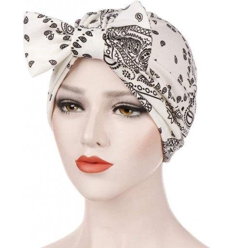 Skullies & Beanies Women Bowknot Muslim Ruffle Cancer Chemo Hat Beanie Beading Turban Head Wrap Cap (White -1) - White -1 - C...