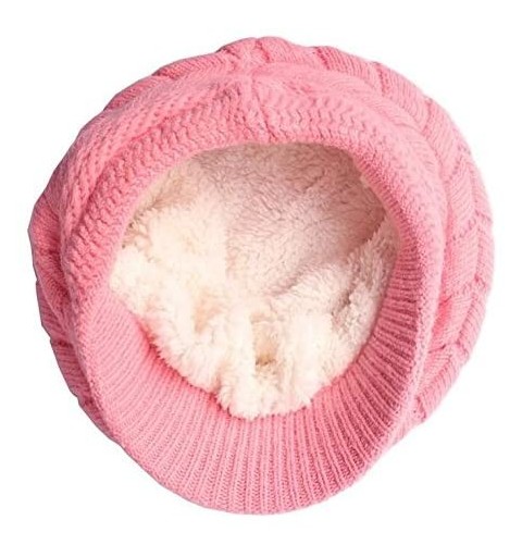 Skullies & Beanies Women Winter Warm Knit Hats Caps Wool Snow Ski Cap Beanie Ski Berets Snapback Caps with Visor - Pink - CX1...