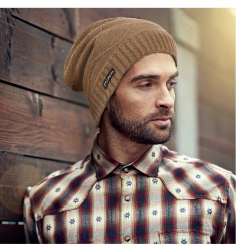 Skullies & Beanies Cable Knit Slouchy Beanie for Men- Lined Winter Beanie Hats for Men Chunky & Warm- Trendy Thick Skull Cap ...
