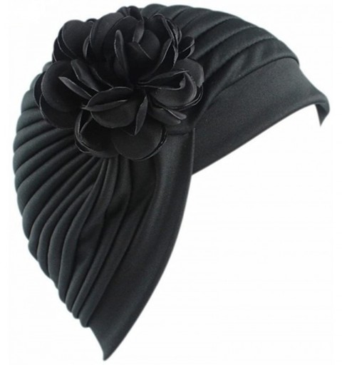 Skullies & Beanies Strench Chemo Hat Beanie Flowers Wrap Muslim Turban Headwear for Cancer - Black - CY186IR8AIS $21.14