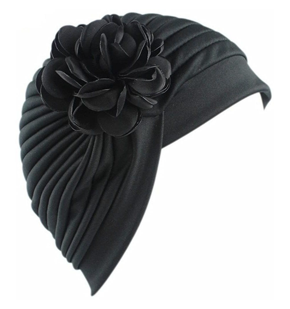 Skullies & Beanies Strench Chemo Hat Beanie Flowers Wrap Muslim Turban Headwear for Cancer - Black - CY186IR8AIS $10.84