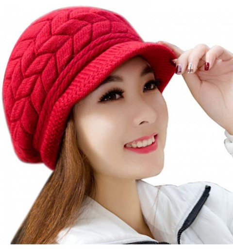 Bucket Hats Women Winter Beanie Hat Solid Knitted Beret Newsboy Skull Cap - Watermelon Red - CI18LH0DMT0 $11.21