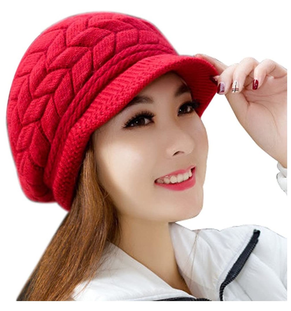 Bucket Hats Women Winter Beanie Hat Solid Knitted Beret Newsboy Skull Cap - Watermelon Red - CI18LH0DMT0 $11.21