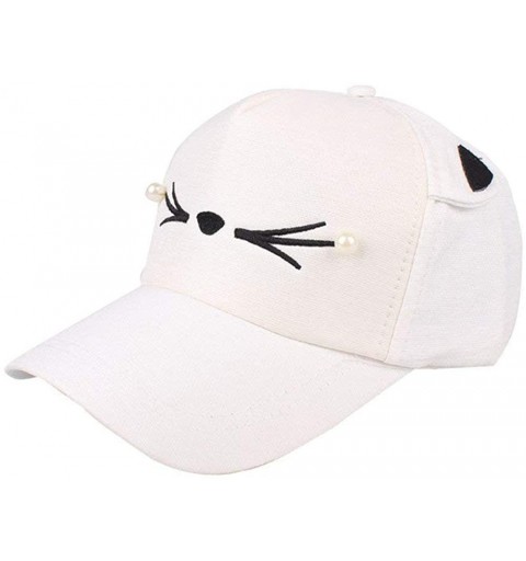 Baseball Caps Women Adjustable Cat Ears Cap Baseball Sun Hats Hip Hop Hat with a Cat Ears Headband - White - CV18RMI46QZ $11.22