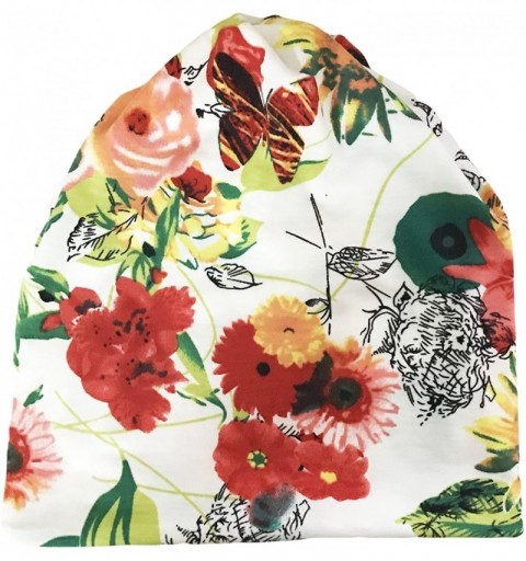 Skullies & Beanies Women's Floral Printed Chemo Cap Hat Slouchy Beanie - White/Red - CS17AZ8Y5EA $11.67