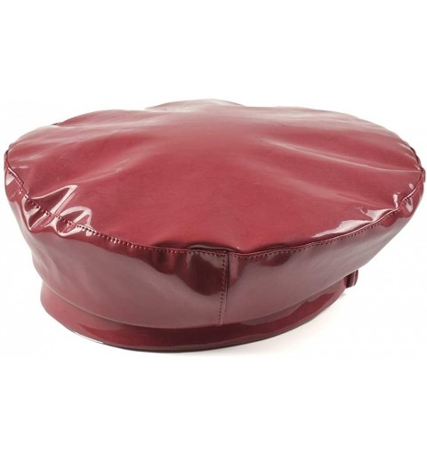 Berets Vegan Leather Beret Hats Women French - Red - CH18RZUW5GD $12.02