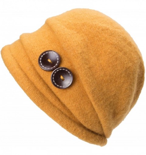 Bucket Hats New Womens 100% Wool Slouchy Wrinkle Button Winter Bucket Cloche Hat T178 - Yellow - CV12OB9VEFU $10.82