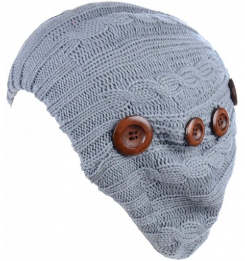 Berets Women's Fall French Style Cable Knit Beret Hat W/Sequin/Wooden Button - Lt.gray W/ Buttons - CV18LEIY274 $19.93