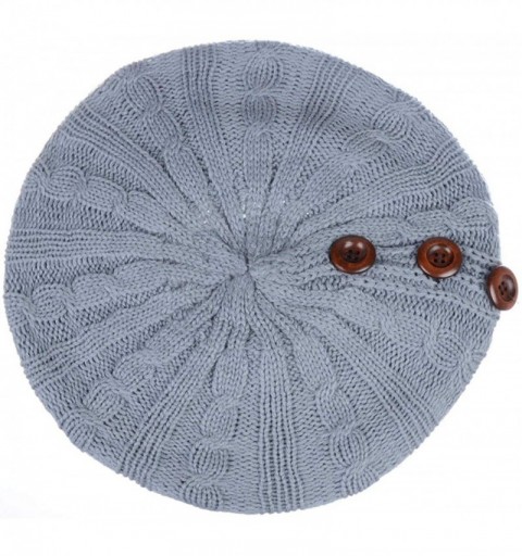 Berets Women's Fall French Style Cable Knit Beret Hat W/Sequin/Wooden Button - Lt.gray W/ Buttons - CV18LEIY274 $19.93