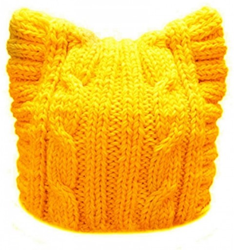 Skullies & Beanies Handmade Knit Pussycat Hat Women's March Parade Cap Cat Ears Beanie - Adult-yellow - CF189X60OE0 $11.17