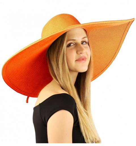 Sun Hats Summer Elegant Derby Big Super Wide Brim 8" Brim Floppy Sun Beach Dress Hat - Orange - CA1903S5IRL $26.46