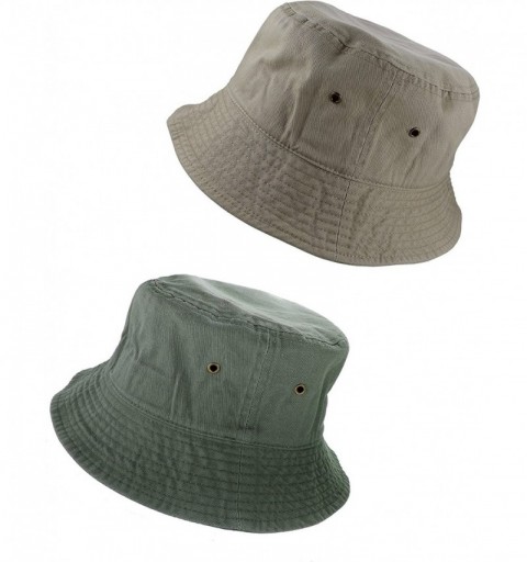 Bucket Hats 100% Cotton Packable Fishing Hunting Summer Travel Bucket Cap Hat - 2pcs Khaki & Olive - CN18EQ7T3T4 $19.05