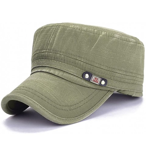 Newsboy Caps Unisex Cadet Army Cap Washed Cotton Twill Military Corps Hat Flat Top Cap - Green - CQ182GZEWOH $23.23