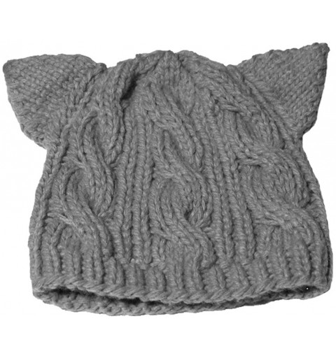 Skullies & Beanies Knit Dog Ear Hat for Women Knitting Crochet Handmade Warmer Beanie Cap - Light Grey - CL189TS0G4K $10.05